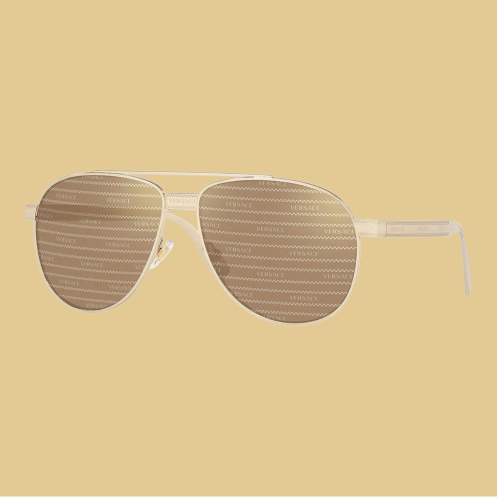 Versace Men’s Beige Metal Aviator VE2209 Sunglasses 1252/V3
